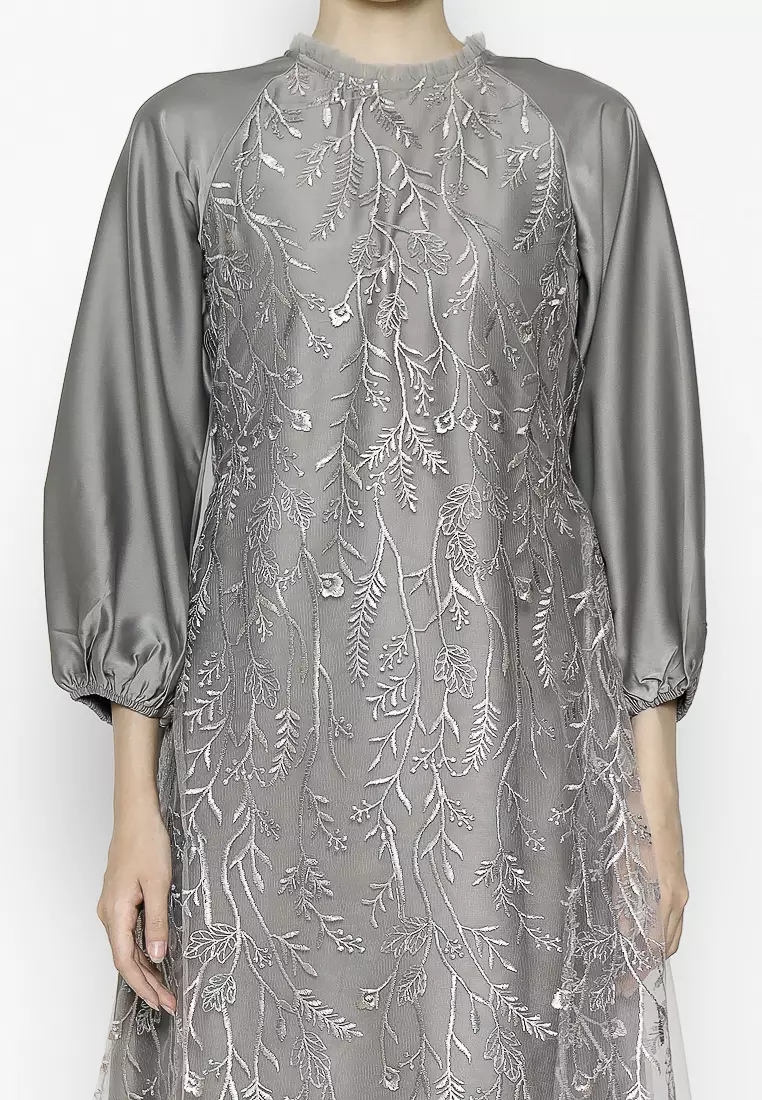 Urban Exchange Rose Gamis Grey - Long Dress Gamis Lebaran Grey Warna Grey