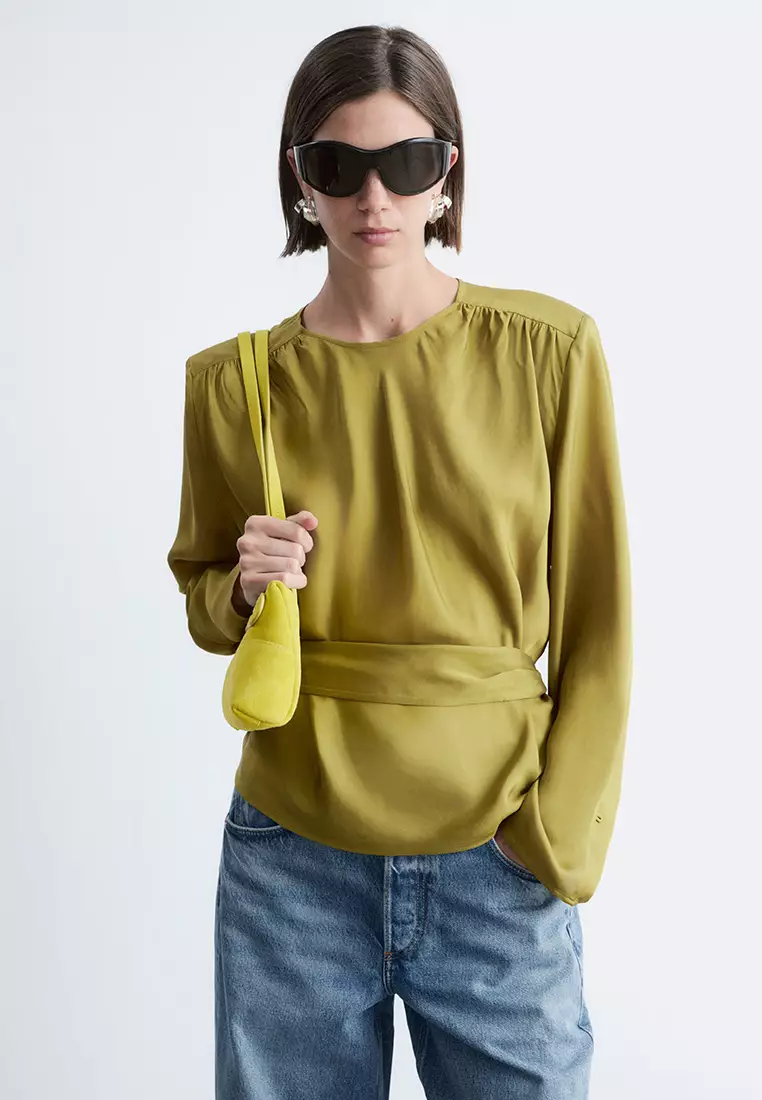 Gathered Tie-Belt Blouse