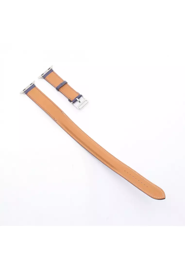 Pre-Loved Hermès Apple Watch Hermes apple watch for 40mm case double tour spare belt leather beige Navy silver hardware D stamp