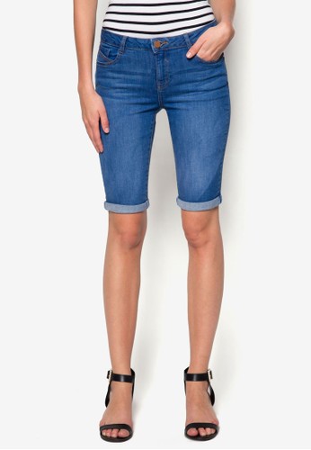 Mid Wash Knee Denim Shorts, zalora 鞋評價服飾, 休閒短褲