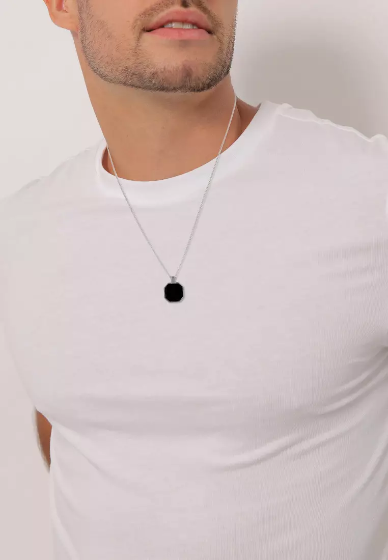 EXCLUSIVE Kalung Perhiasan Perak 925 Pria Square Armouredchain Enamel