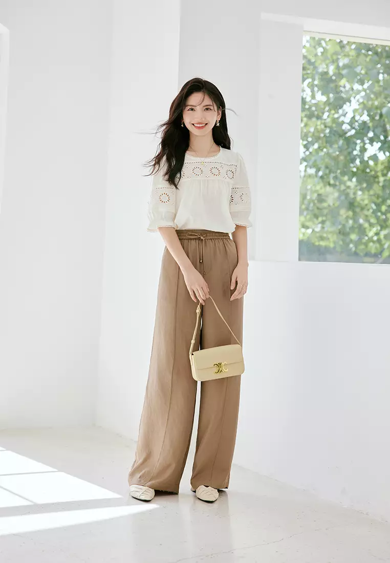 Puff Sleeve Casual Blouse with Embroidery