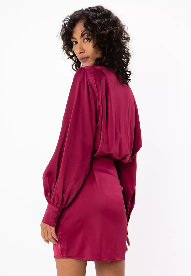 Satin Wrap Mini Dress with Tie Detail