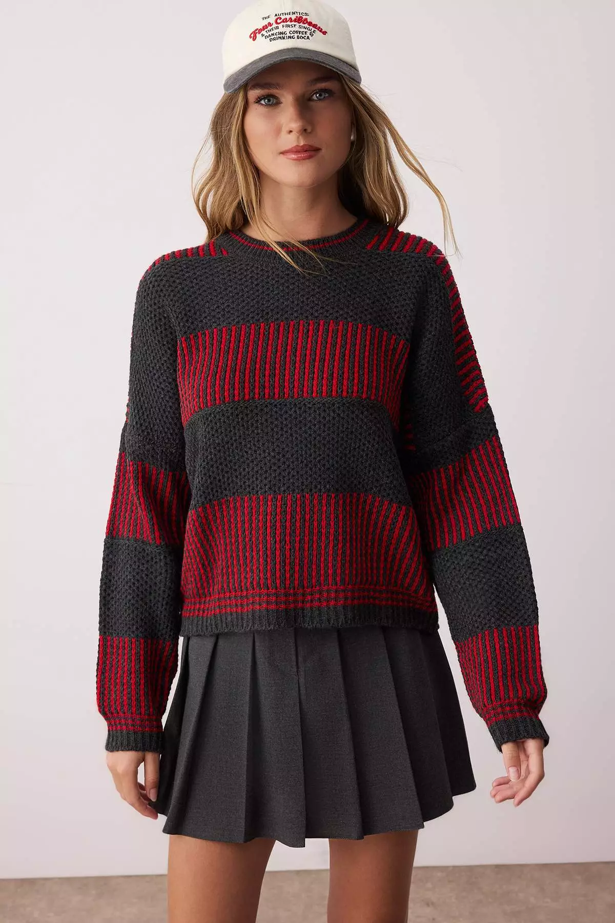 Anthracite Wide Fit Striped Knitwear Sweater