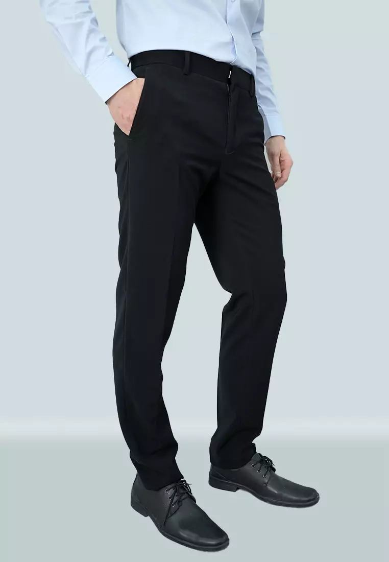Johnwin - Celana Formal Pria Warna Hitam Polyester F.1012.010.162.C