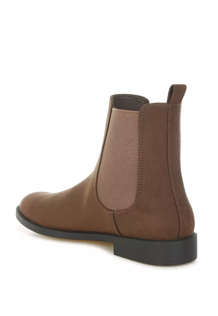 Sepatu bot Chelsea hak blok rendah warna coklat