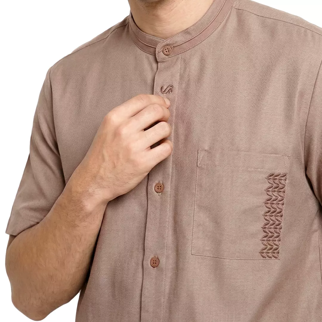 Rabbani - Kemeja Koko Muslim Pria Lengan Pendek Dewasa Yaqob Exclusive - Brown
