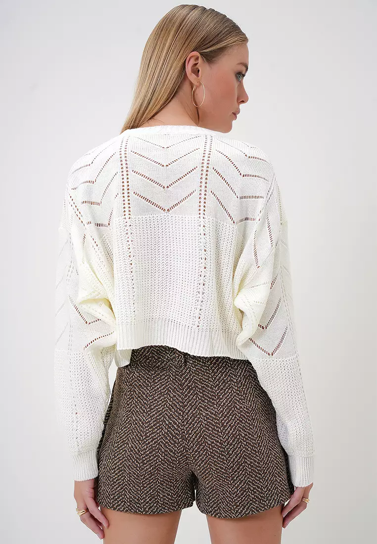 Crew Neck Openwork Knitted Sweater