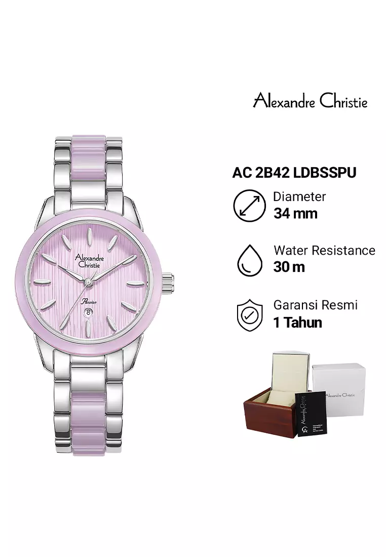 Alexandre Christie Passion - Jam Tangan Analog Wanita - Silver Purple Stainless Steel - 2B42LDBSSPU