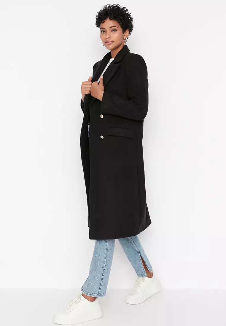 Belt and Button Close Stamp Coat
