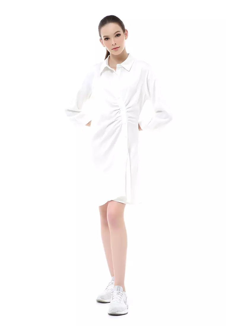 Rachel Korean Slim Vintage Dress Wanita Desain Elegant Material Satin ORIGINAL - White