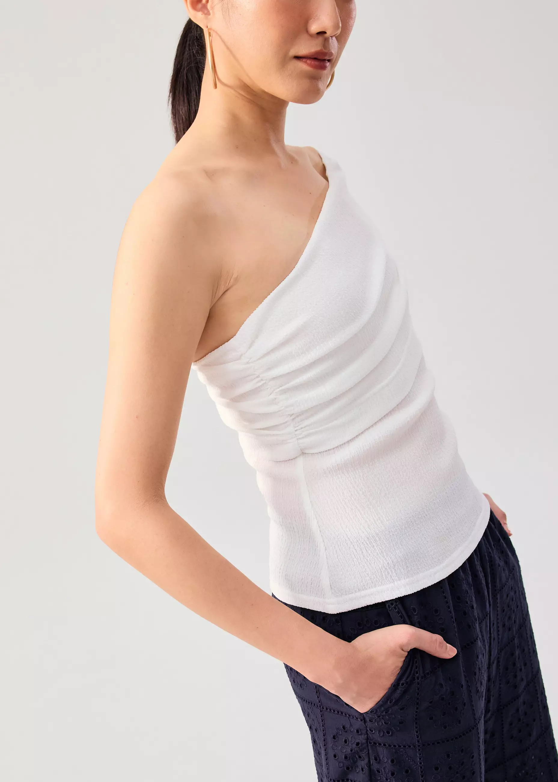 Atasan Wanita - Crinkled Jersey Asymmetric Fitted Top