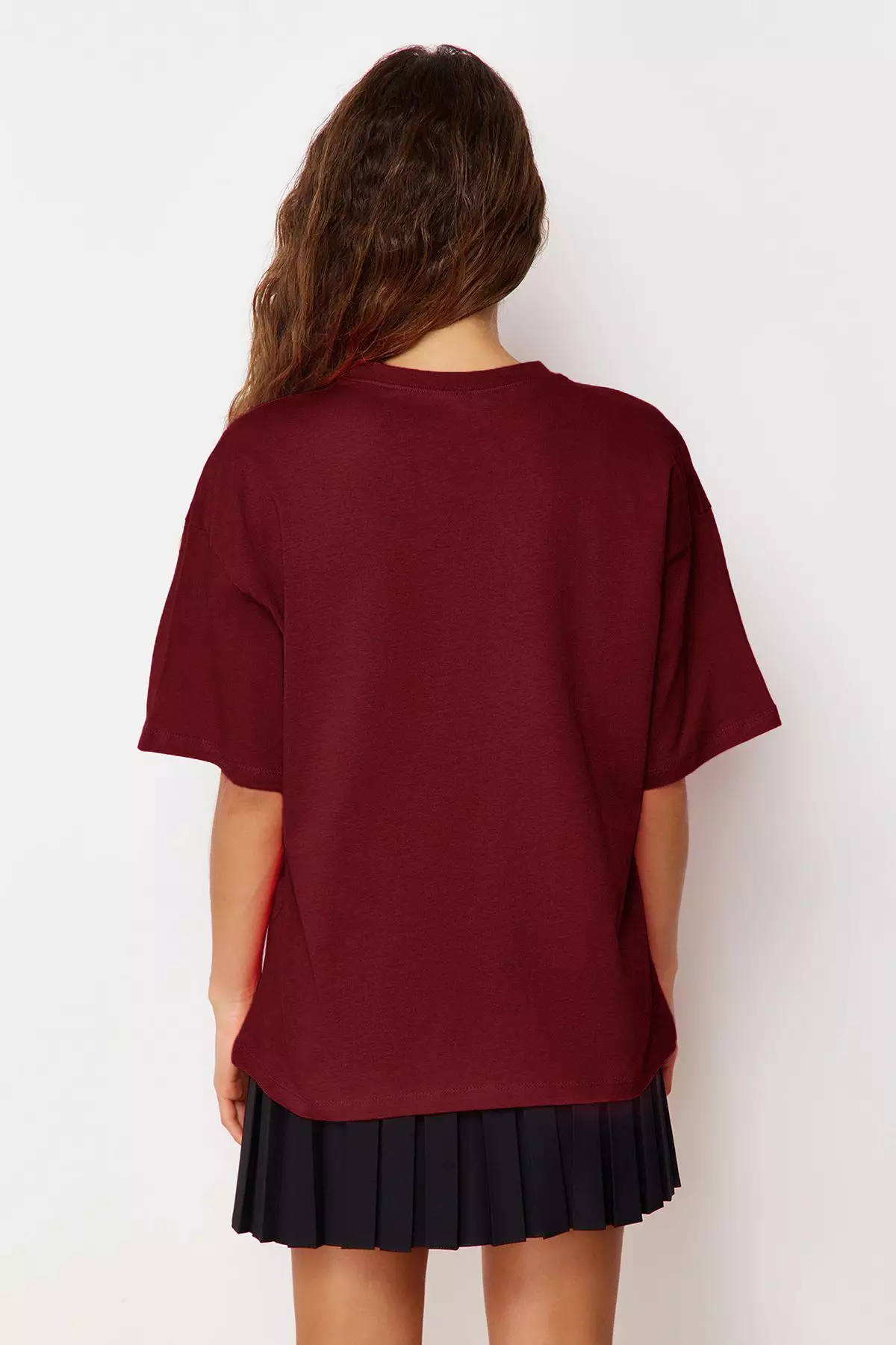 Claret Red 100% Cotton Premium Oversize/Wide Pattern Crew Neck Knitted T-Shirt TWOSS23TS00040