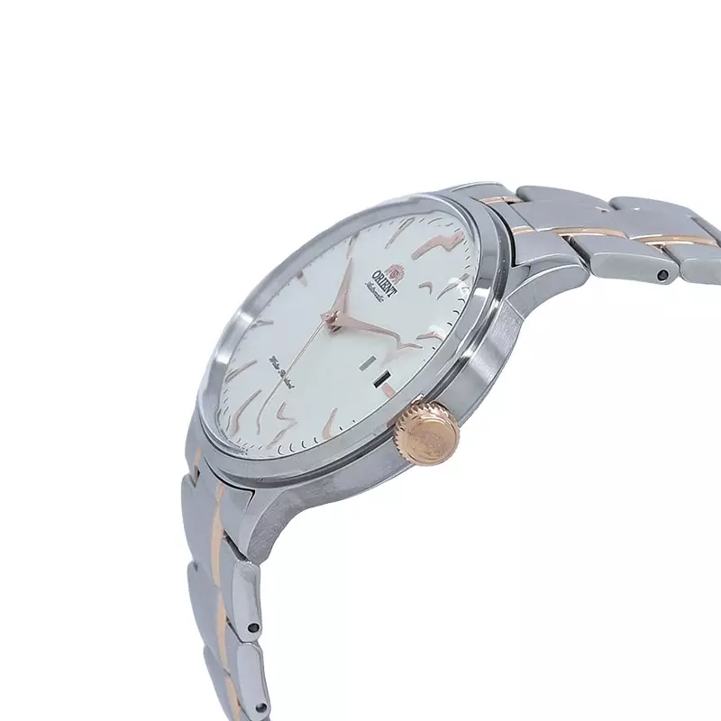 Jam Tangan Pria Orient Classic Bambino RA-AC0004S Automatic Men White Dial Dual Tone Metal Strap