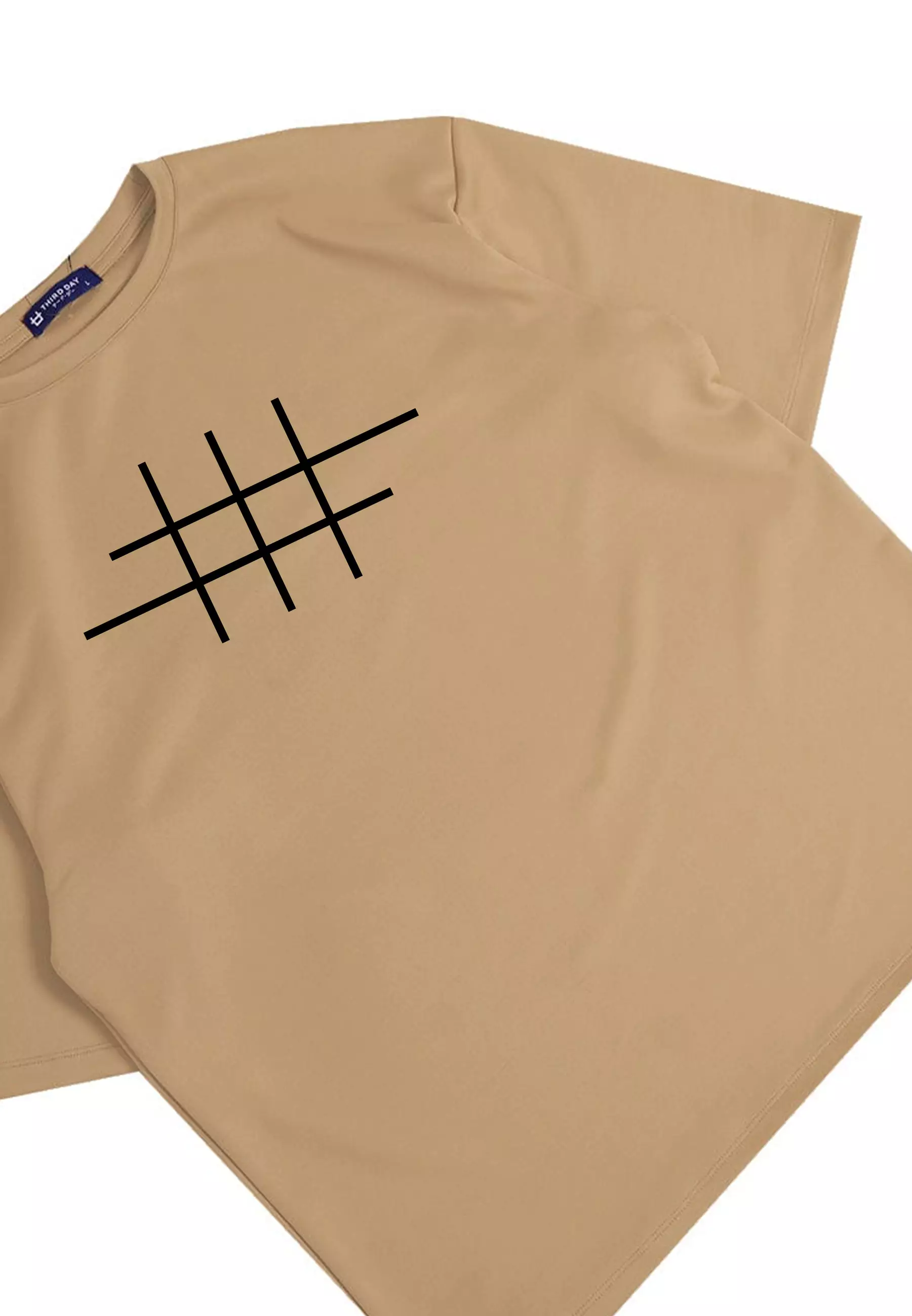 MTQ43 kaos oversize tebal bahan scuba distro pria aesthetic garis tictactoe khaki