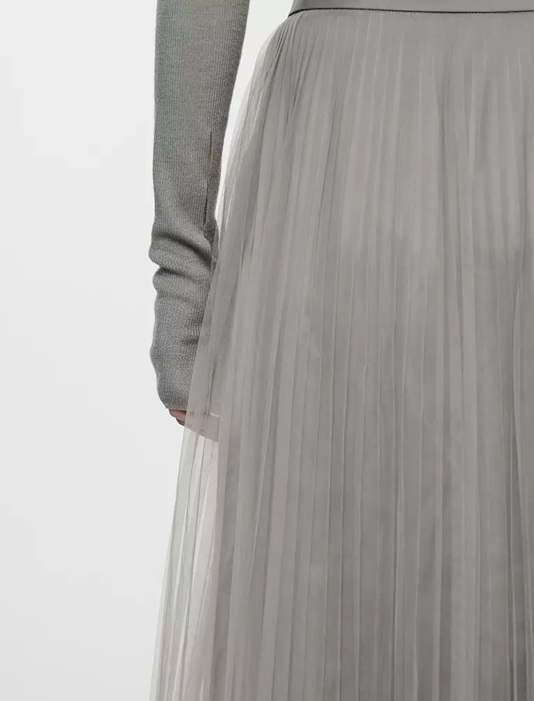 Straight Cut Pleated Long Waist Skirt