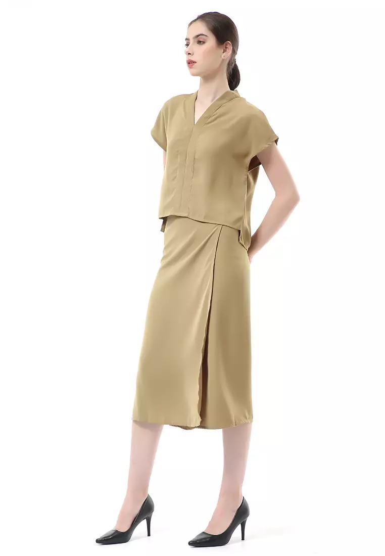 Nayra Setelan Baju & Rok Wanita One Set Adjustable Short Sleeve Material Dolce ORIGINAL - Kiwi