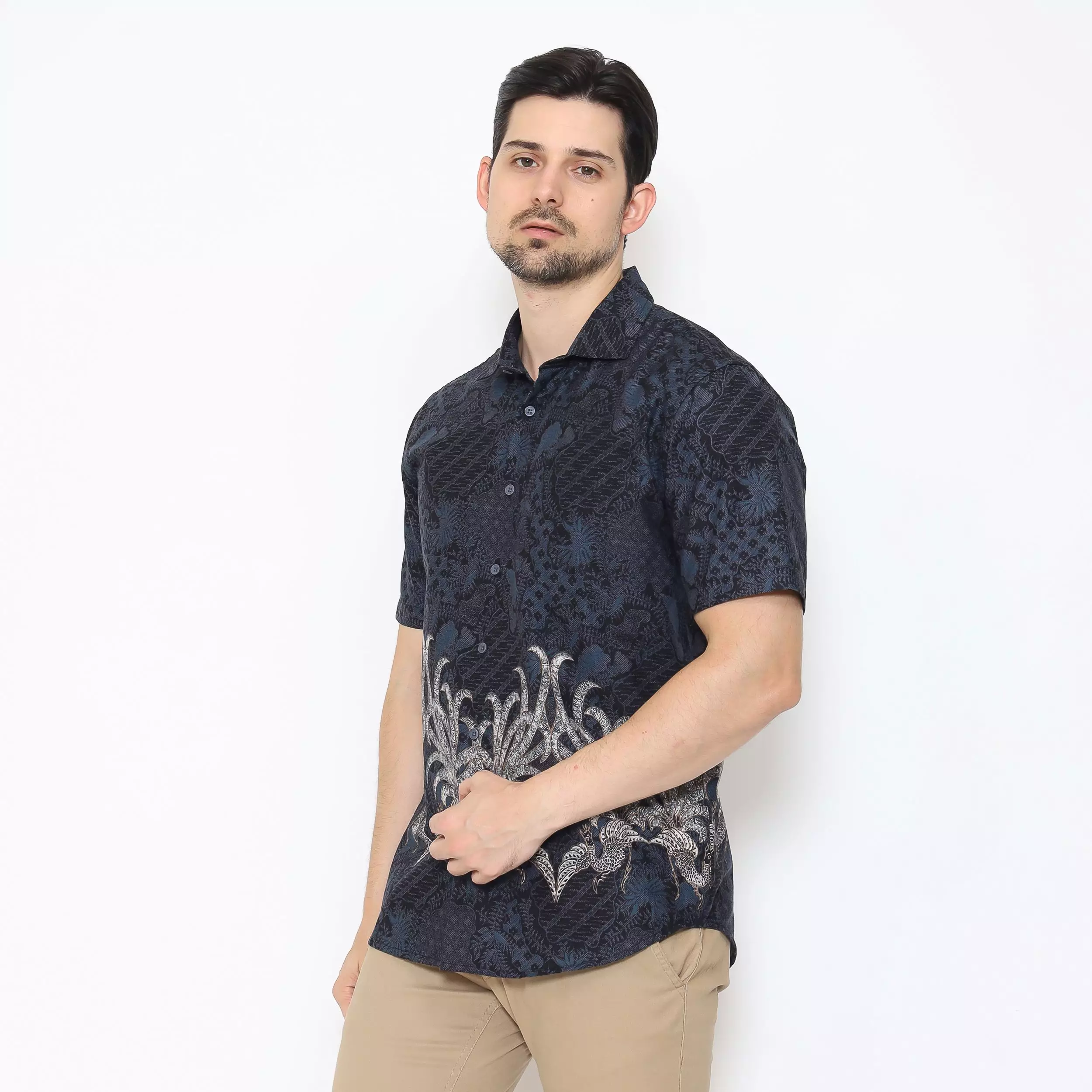 AMK Kemeja Batik Pria Lengan Pendek SHB Ghazan Ss Navy