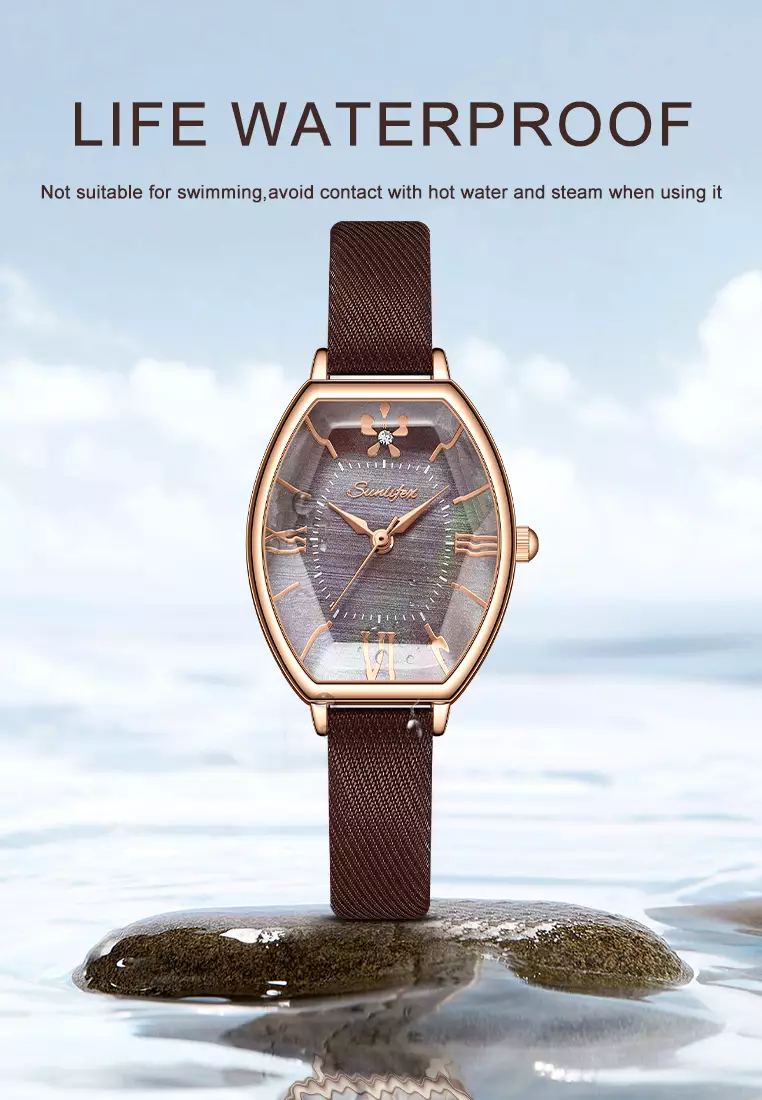 Jam Tangan Wanita Original Kasual Tali Kulit Elegan Style Jam Tangan Cewek SL6118 brown