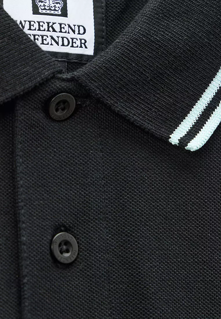MENS BLACK/SEASPRAY LEVANTO POLO WITH CONTRAST TIPPING