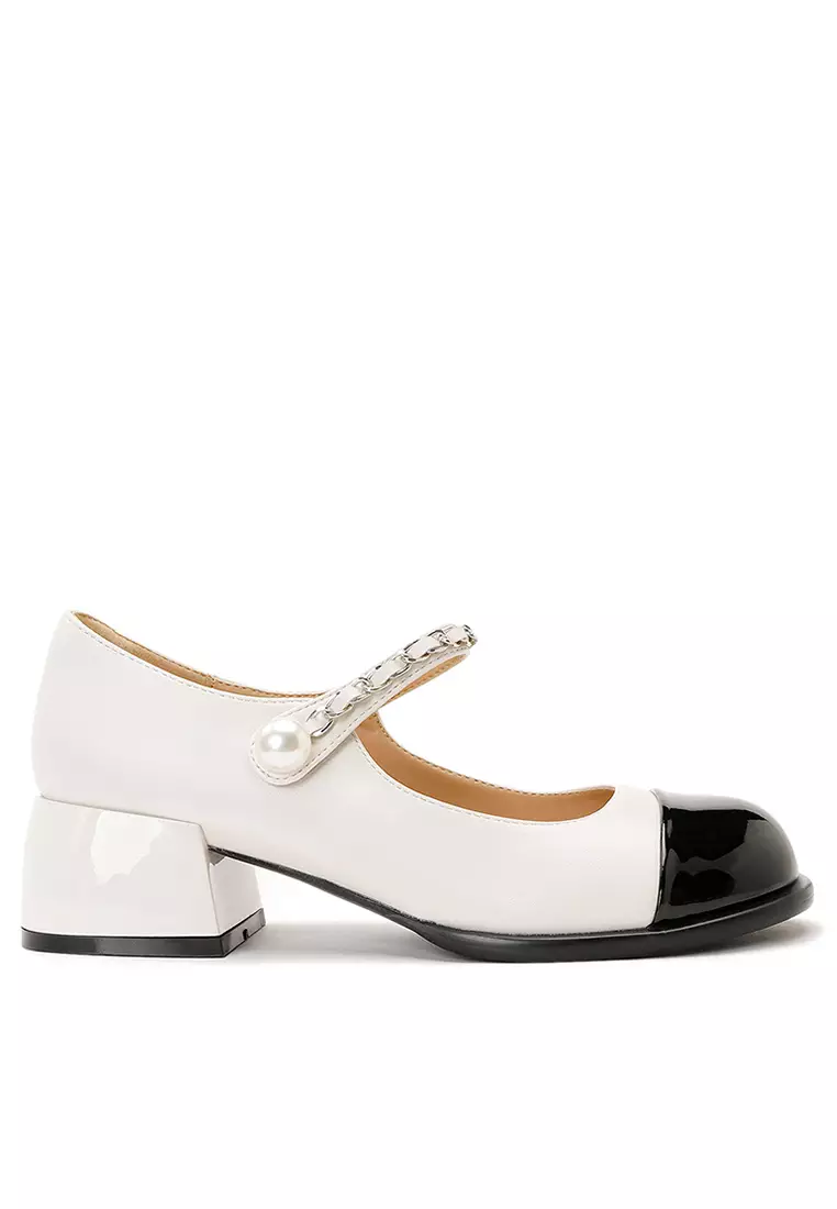 4CM Color Matching Pearl Strap Mary Jane Shoes TE3902-3