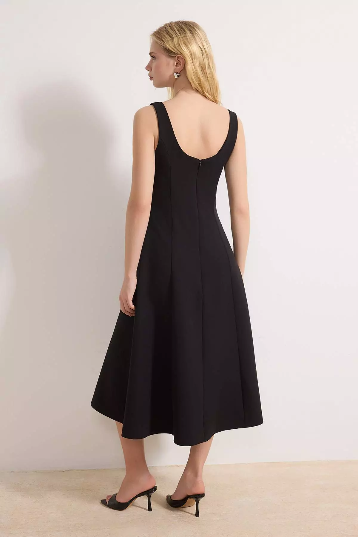 Black Skirt With Open Waist Midi Woven Dress Twoss26El122