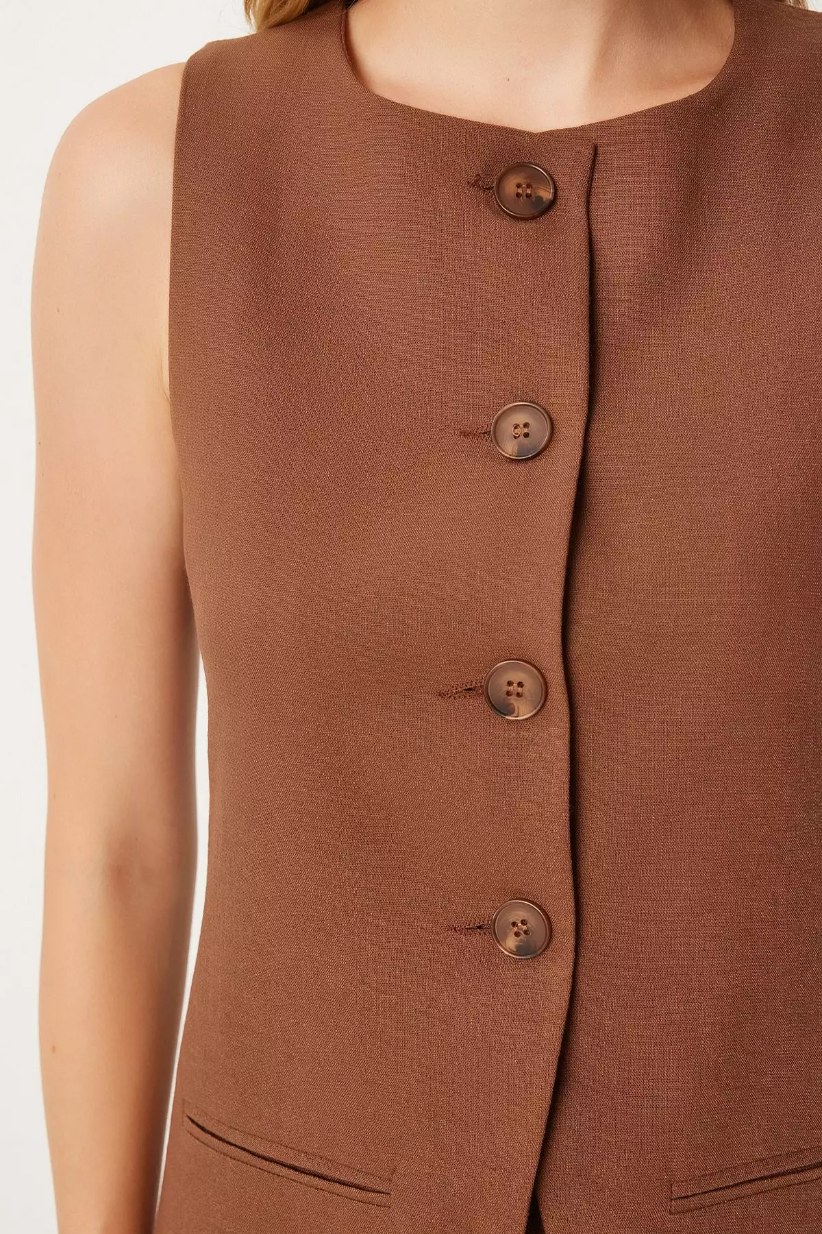 Fleto Pocket Detailed Long Woven Vest