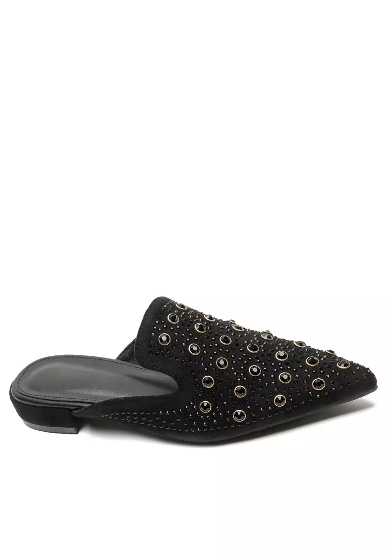 Discount on Twenty Eight Shoes  shoes - SKU: Pointed Rhinestone Suede Mules WW218-2