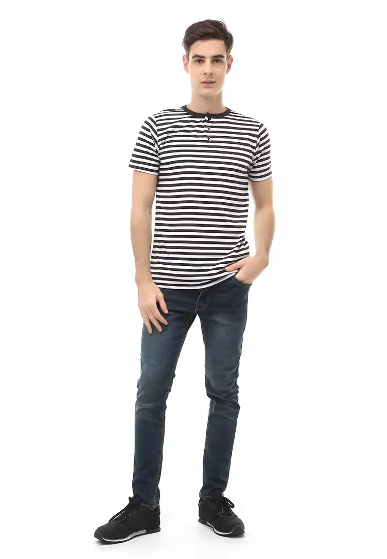 Jack T-Shirt Atasan Kasual Kaos Polos Pria Model Kancing Lengan Pendek Material Cotton ORIGINAL - White Black