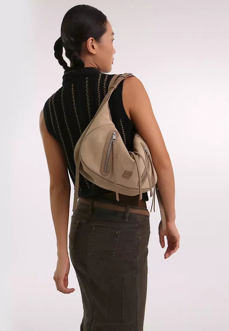 Ursula V11 2-Way Drape Hobo / Crossbody Bag - Caramel