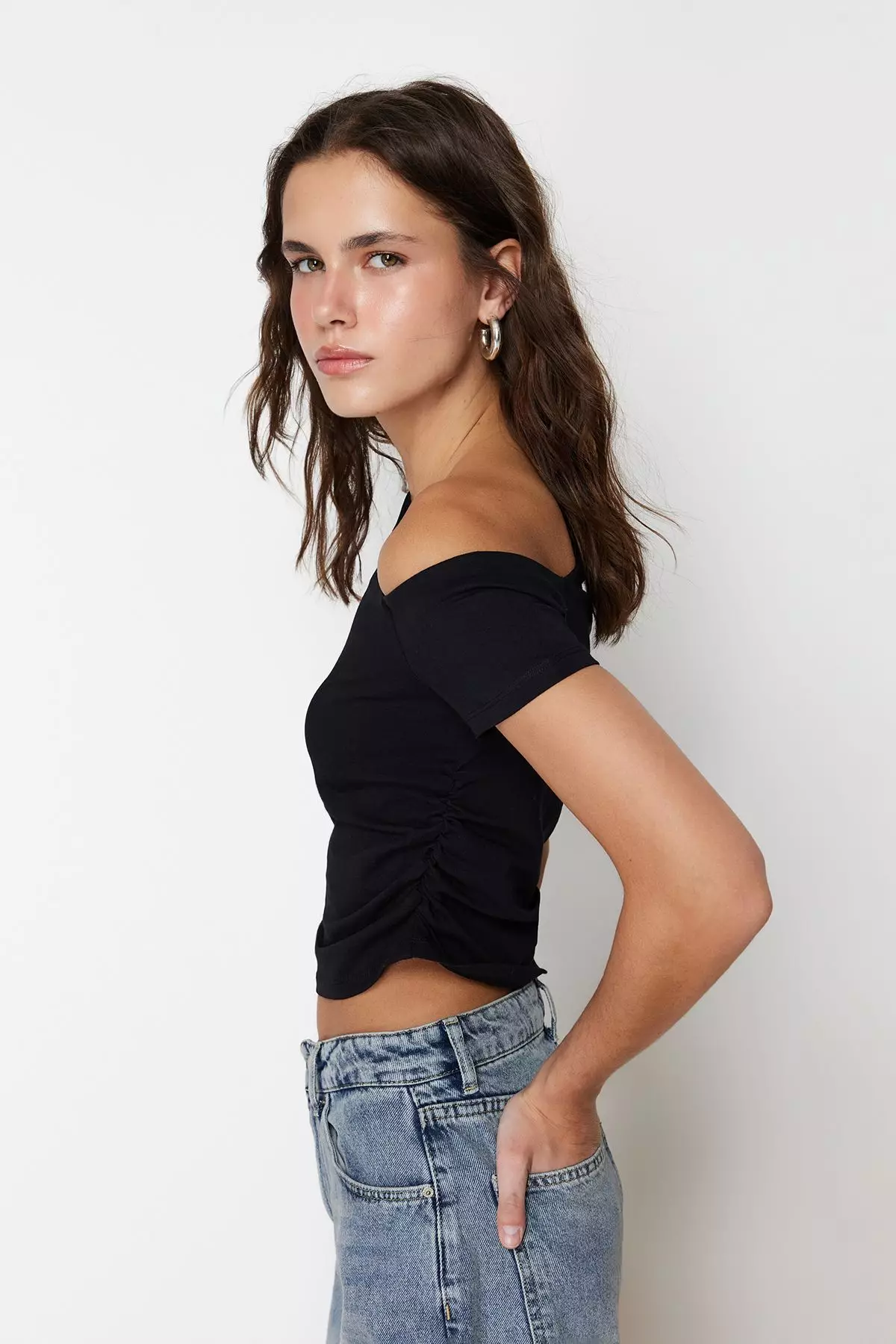 Asymmetrical Ruched Crop Top