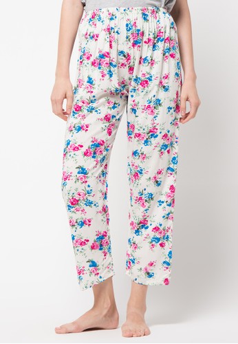 Pant Pajamas With Flowers Printed Dark Pink