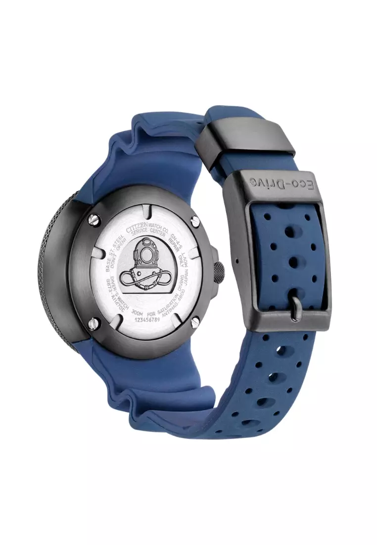 Citizen 西鉄城 Promaster 系列300米防水專業潛水 EcoZilla 黑色錶盤藍色合成橡膠錶帶光動能男士腕錶 BJ8055-04E