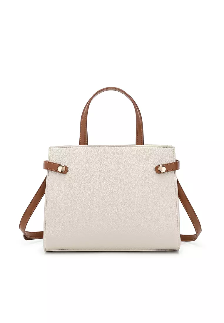 Women's Top Handle Bag / Sling Bag / Crossbody Bag / Shoulder Bag (Tas Tangan Wanita / Tas Selempang Wanita / Tas Bahu Wanita) - Krem / Cokelat