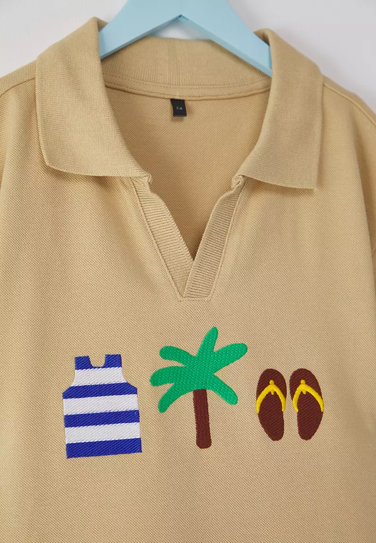 Men's Men's Stone Kids Polo 100% Cotton Printed Collar Knitted T-Shirt Tkdss25Ts00081