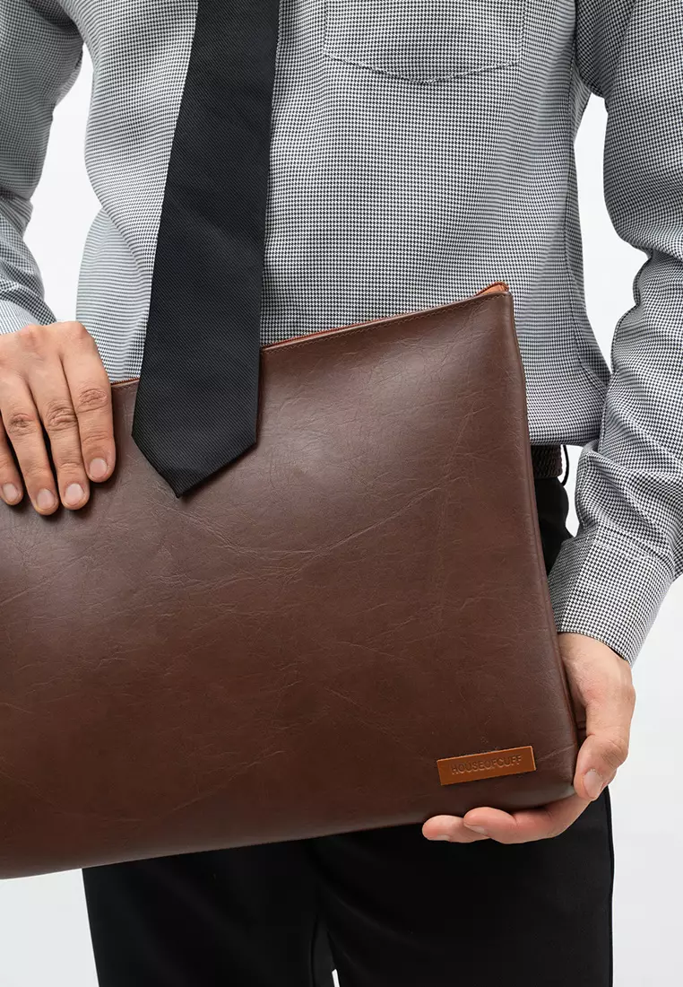 Houseofcuff Clutch Pria Tas Tangan Unisex Cokelat Model Polos Zipper
