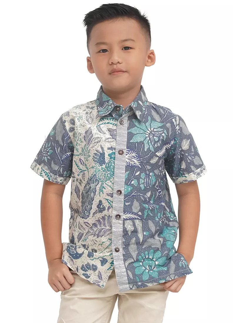 Hem Anak Laki Laki Batik Noel Grey Lengan Pendek