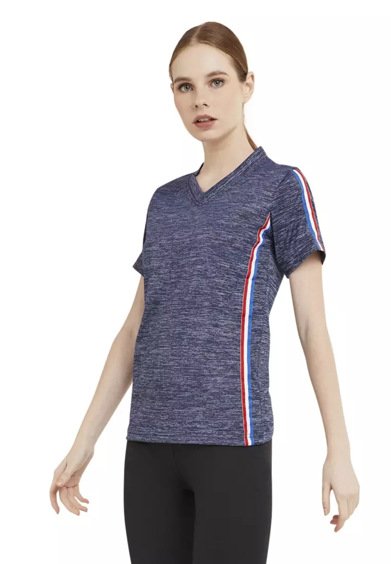 Marsya T-shirt Lengan Pendek Wanita V-neckline Aksen List Baju Atasan Regular Fit - Navy