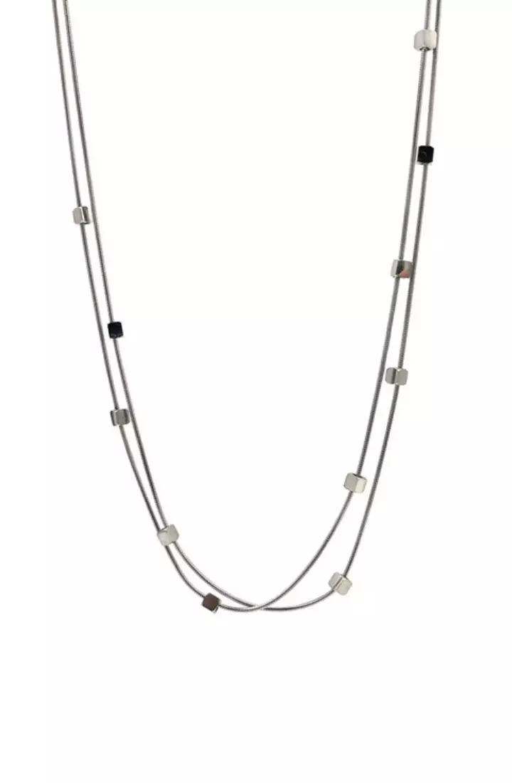 Serena Cube Pendant Multi-Layer Chain Necklace in Silver