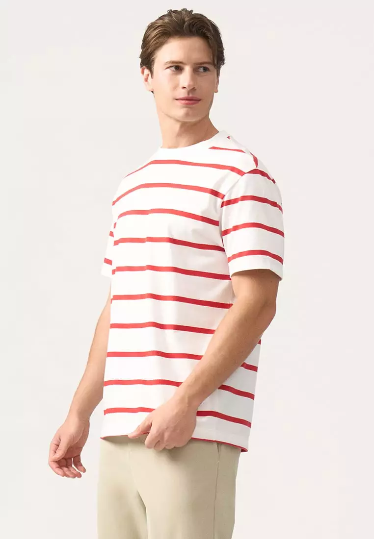 Regular Fit Basic Striped T-Shirt In  Knit Jersey
