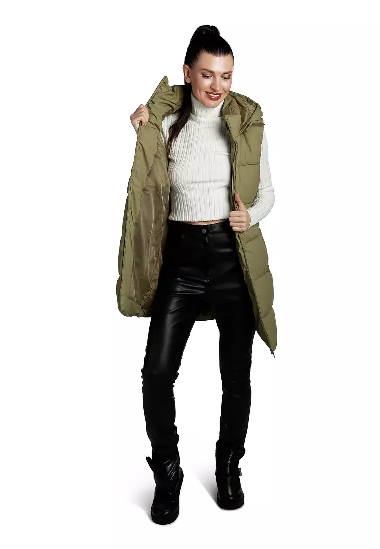 Hooded Sleeveless Vest Jumper in Soft Olive