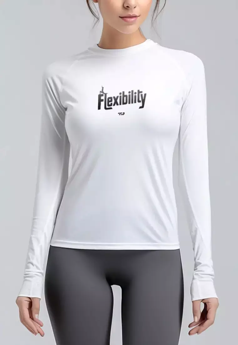 LSD20 baju pilates lengan panjang stretch jersey "flexibility" putih