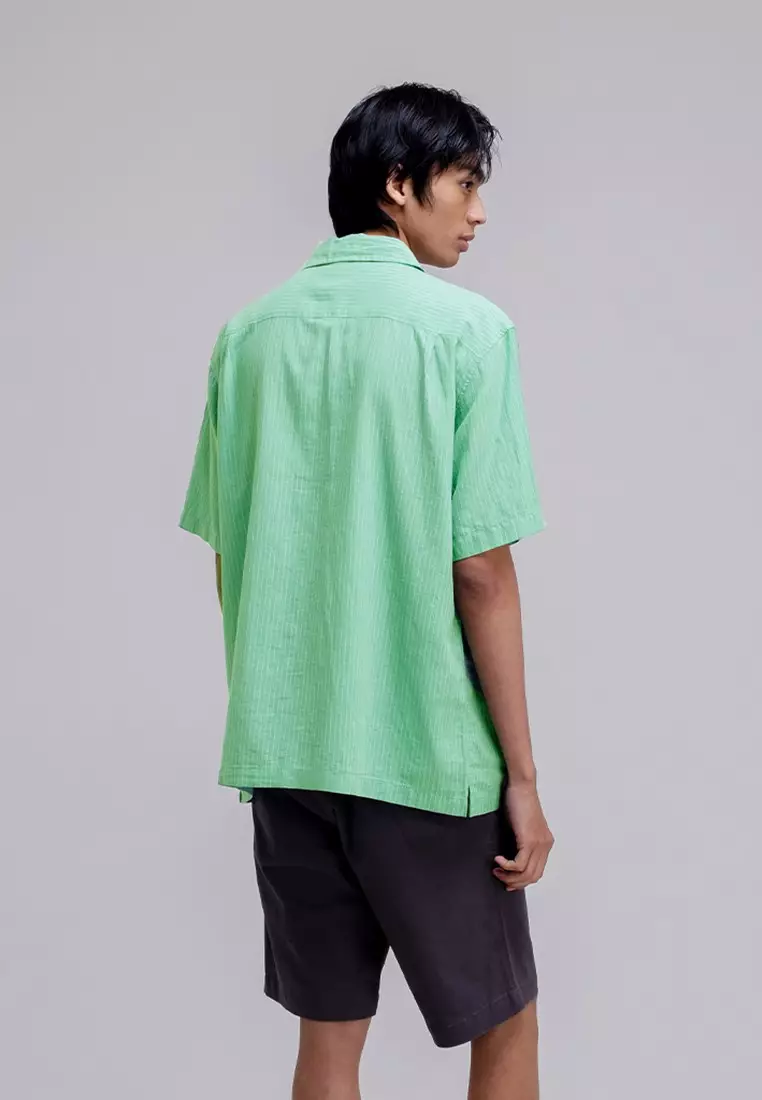 Short Shirt Linen With Cuban Collar Stripe 060423