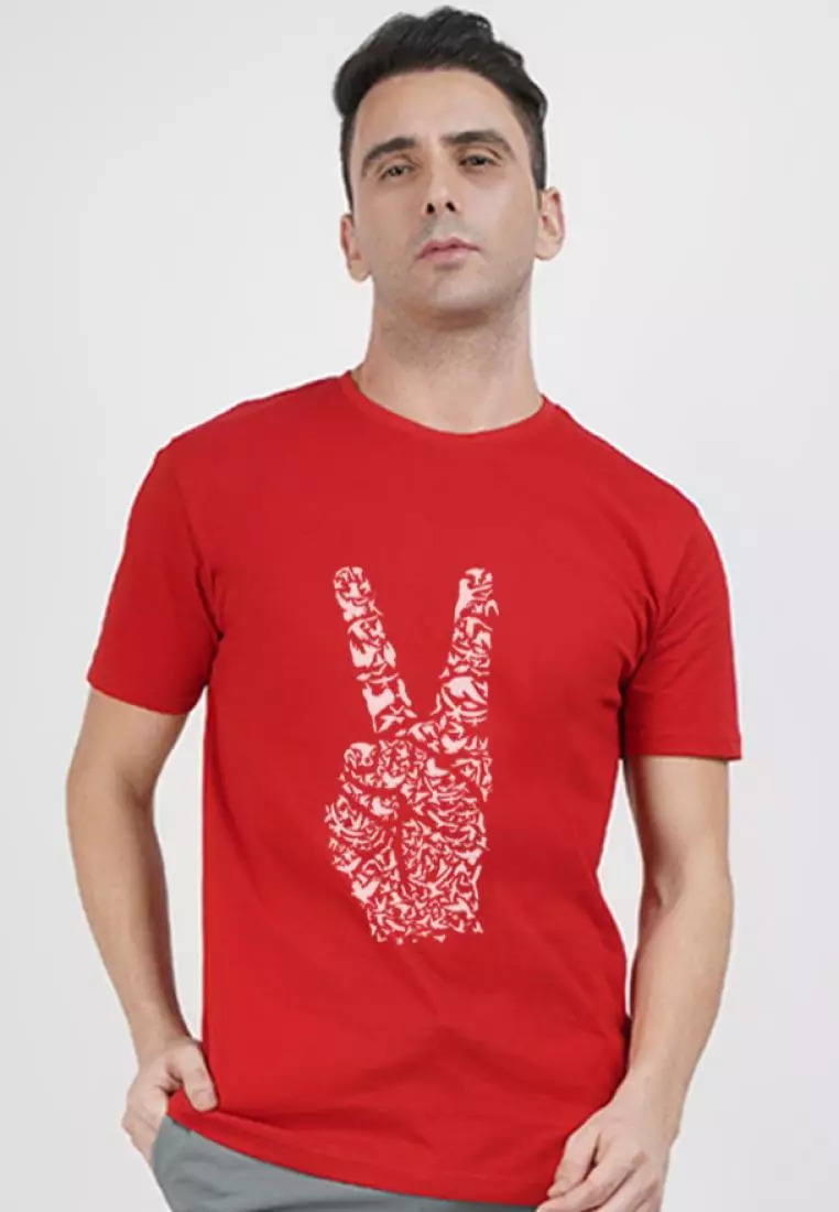 Buy QuirkyT Peace Graphic Red Cotton Short Sleeve Regular Fit Tee