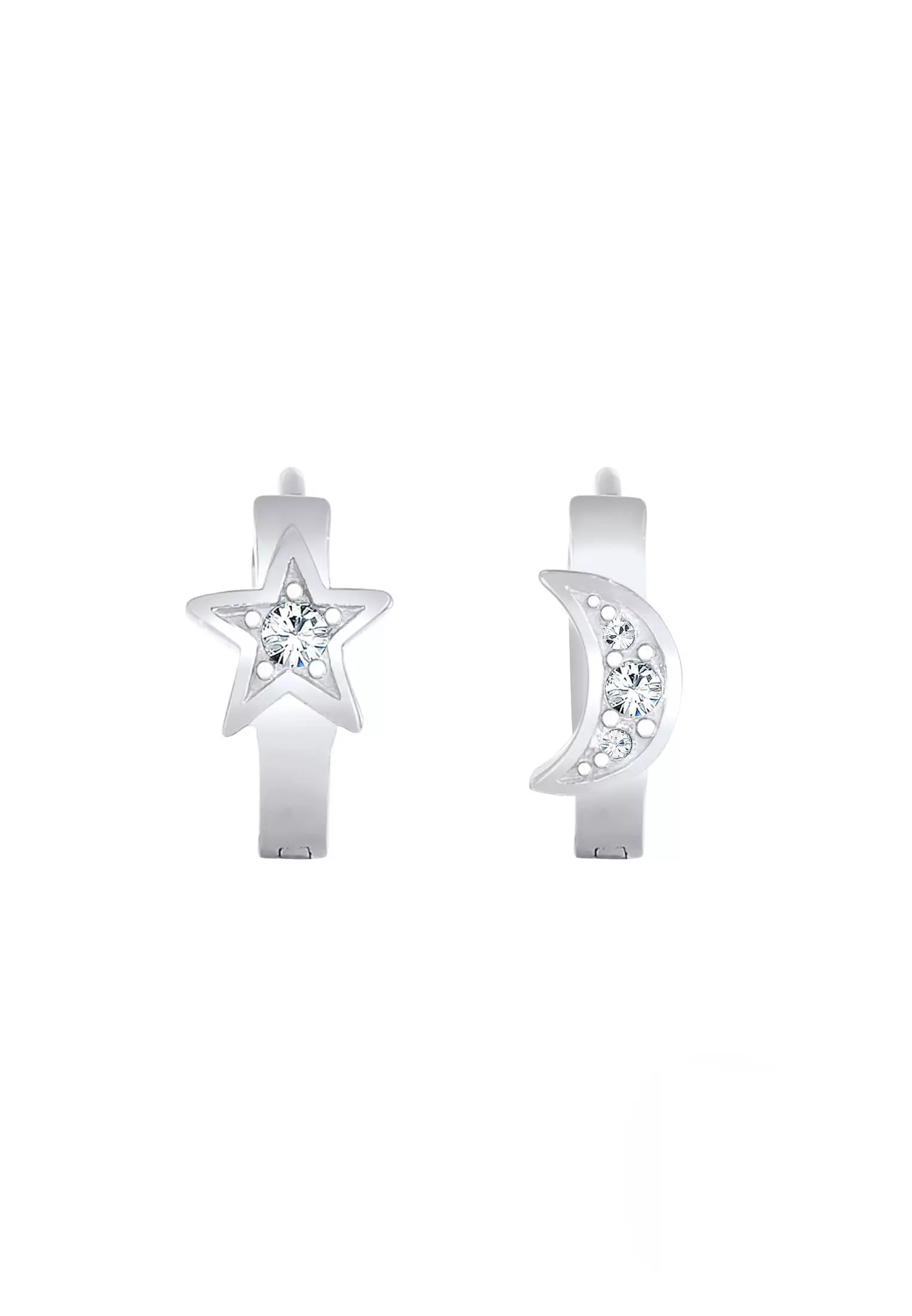 Earrings Hoops Stars Moon Astro Look Crystals