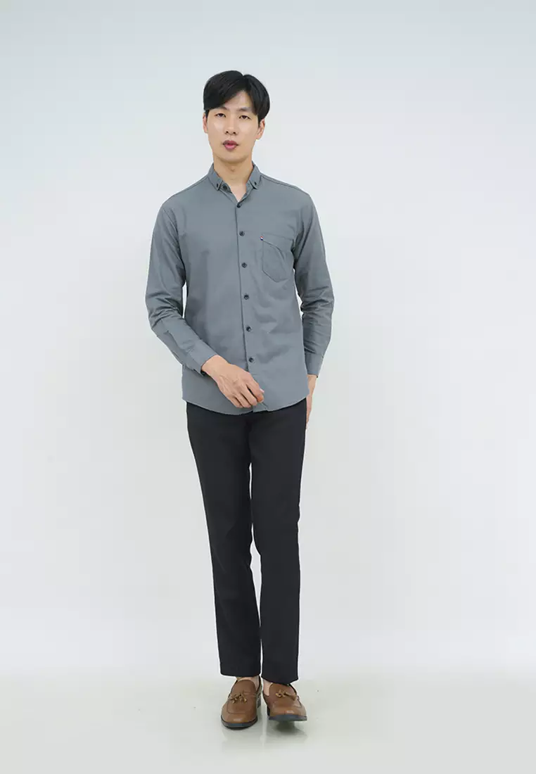 Kemeja lengan panjang pria formal slim fit grey houseofcuff