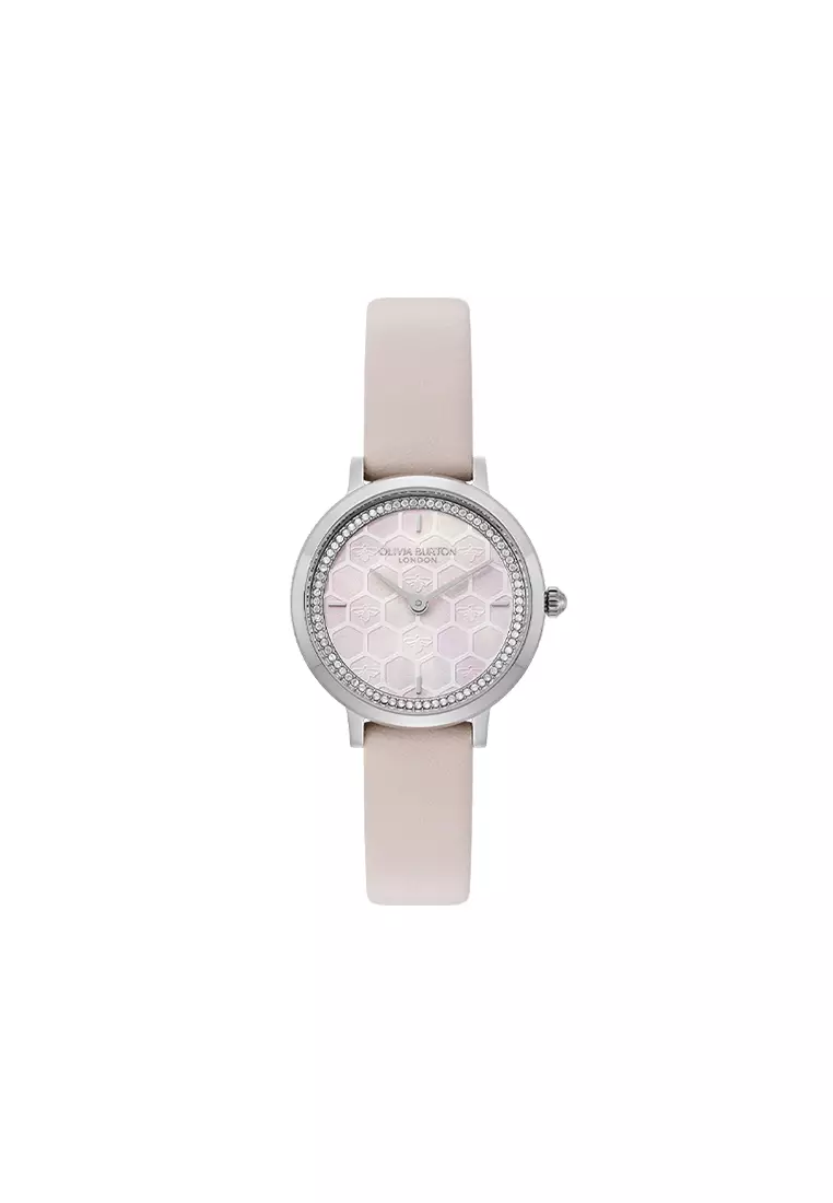 Olivia Burton Ultra Slim Bee Primrose Pearlised Dial Primrose Leather Strap 28mm - 24000270