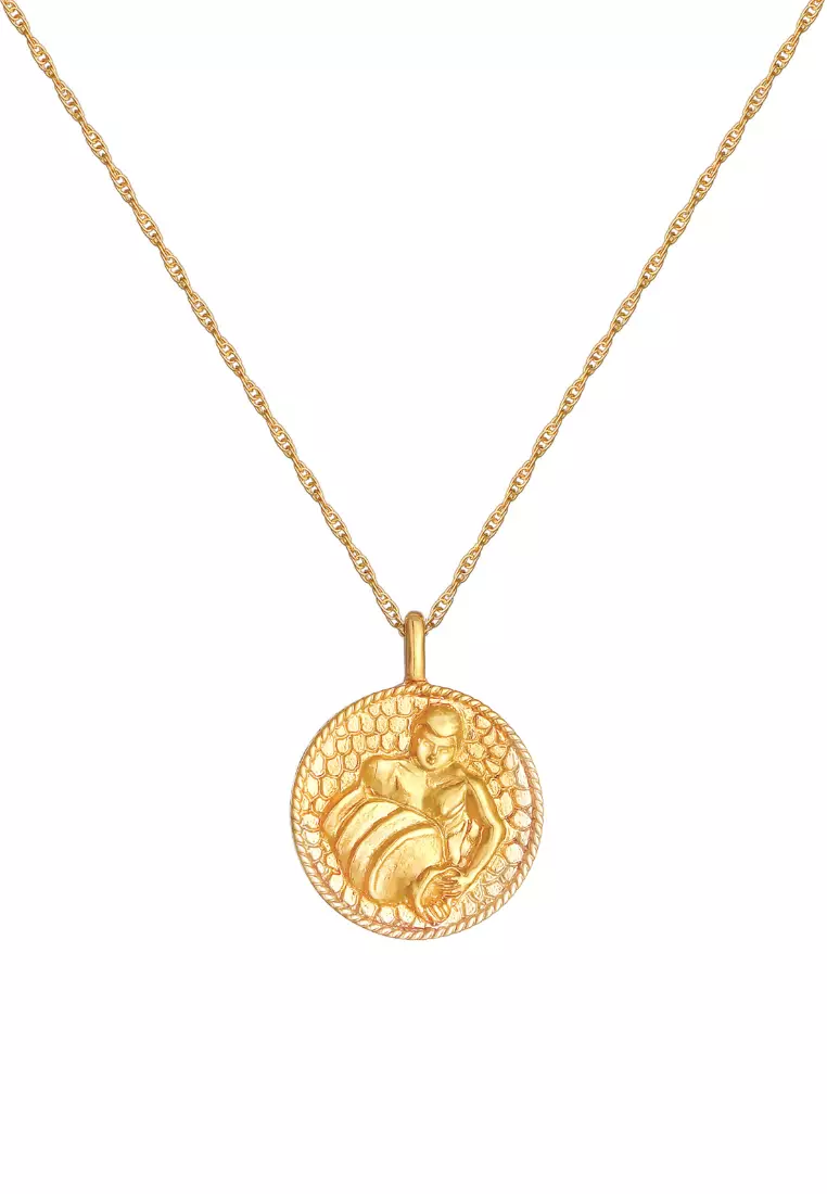Necklace Zodiac Sign Aquarius Coin Gold