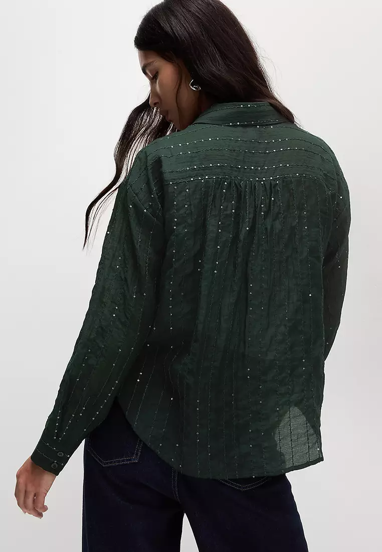 Lyocell Rich Sequin Collared Shirt