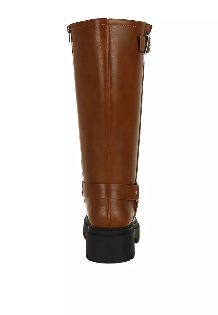 Harness Detail Long Boots in Tan
